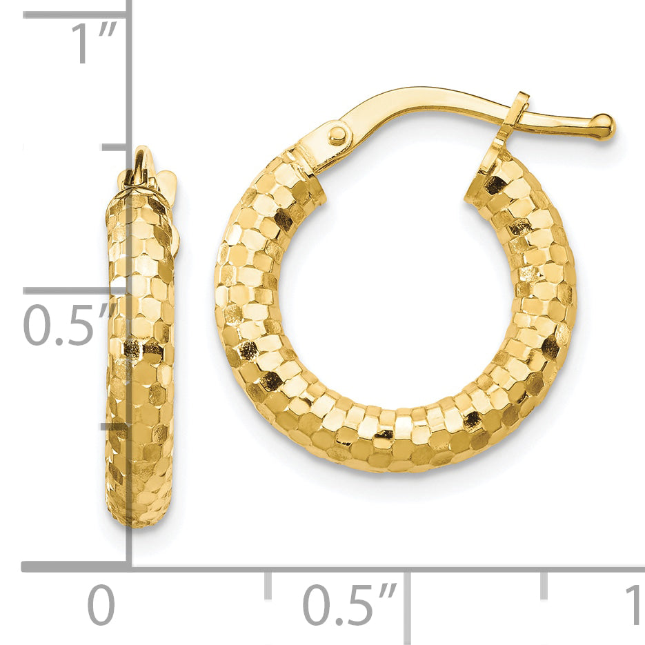 10K Yellow Gold 10K 3X10mm Diamond-Cut Hoop Earrings
