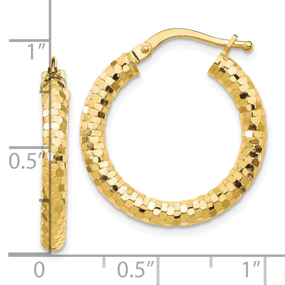 10K Yellow Gold 10K 3X22mm Diamond-Cut Hoop Earrings