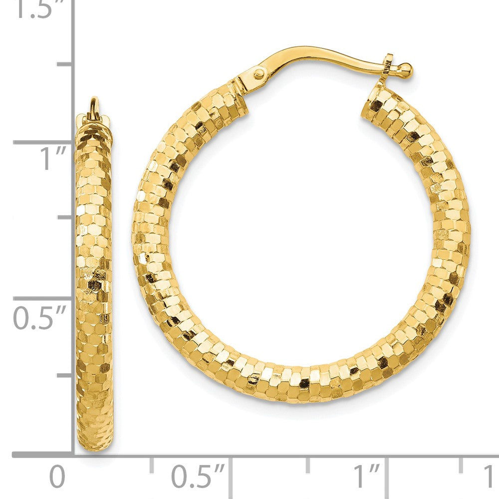 10K Yellow Gold 10K 3X27mm Diamond-Cut Hoop Earrings