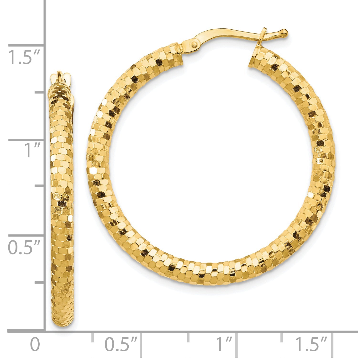 10K Yellow Gold 10K 3X32mm Diamond-Cut Hoop Earrings