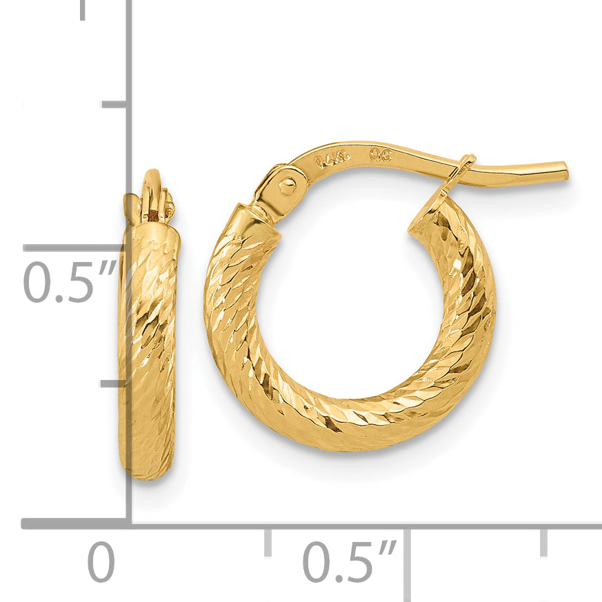 10K Yellow Gold Polished And Diamond-Cut 2.4mm Hoop Earrings