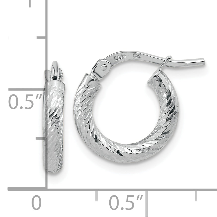 10K White Gold Polished Diamond-Cut 2.4mm Hoop Earrings