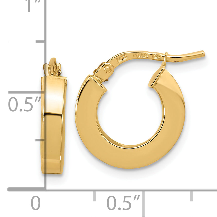 10K Yellow Gold Polished 3mm Square Tube Hoop Earrings