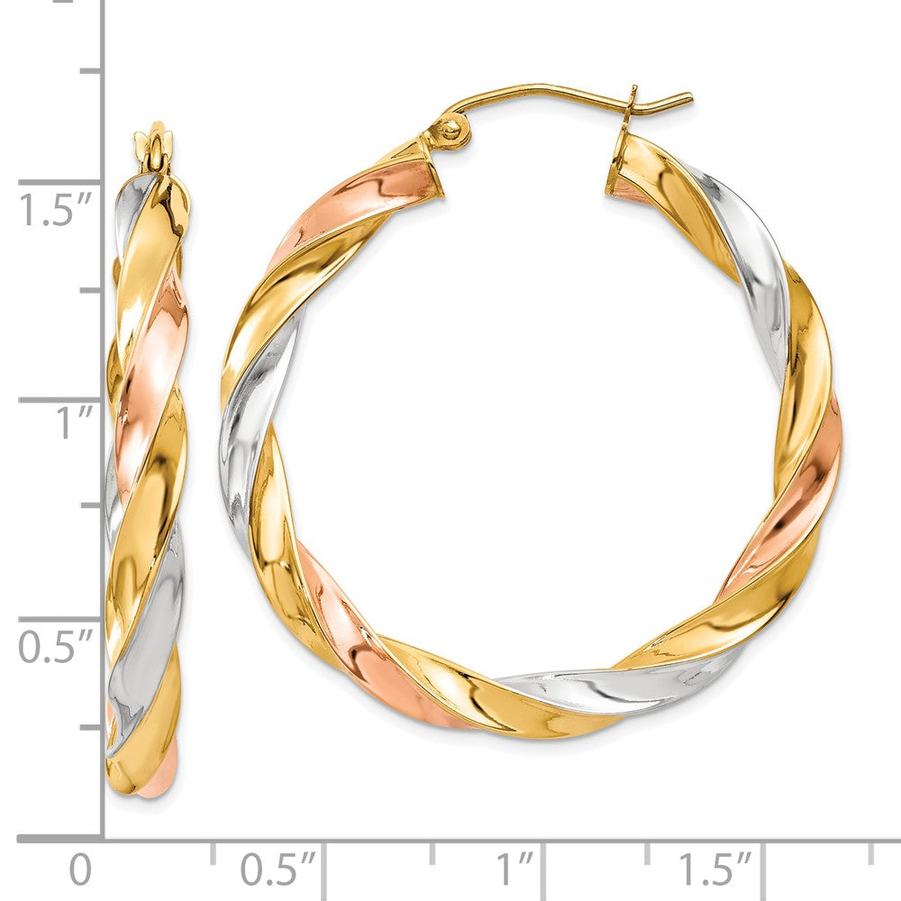10K Tri Color Tri-Color Light Twisted Hoop Earrings
