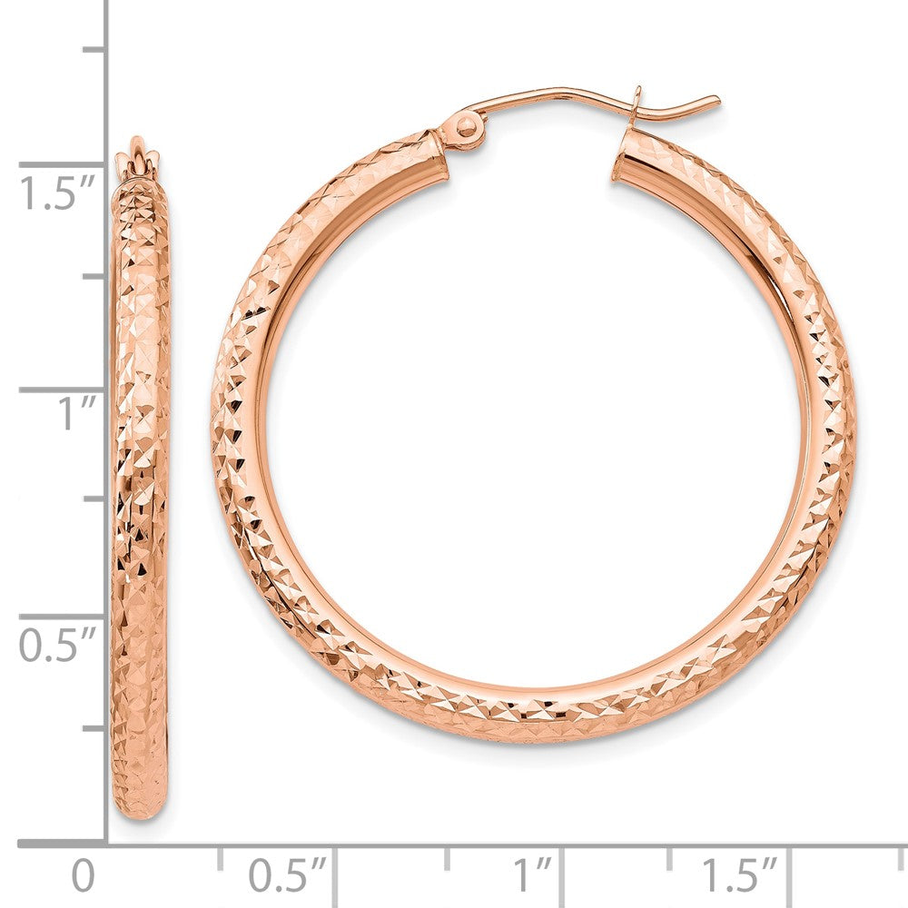 10K Rose Gold 10K Diamond-Cut 3mm Round Hoop Earrings