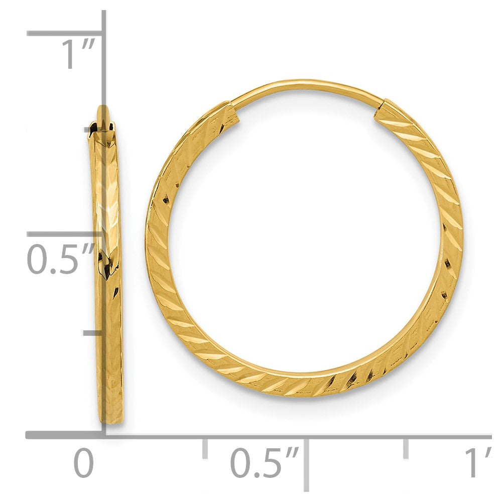 10K Yellow Gold Diamond-Cut Square Tube Endless Hoop Earrings