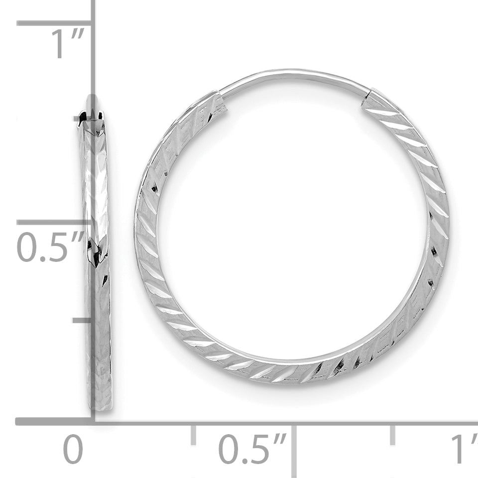 10K White Gold 10K Diamond-Cut Square Tube Endless Hoop Earrings