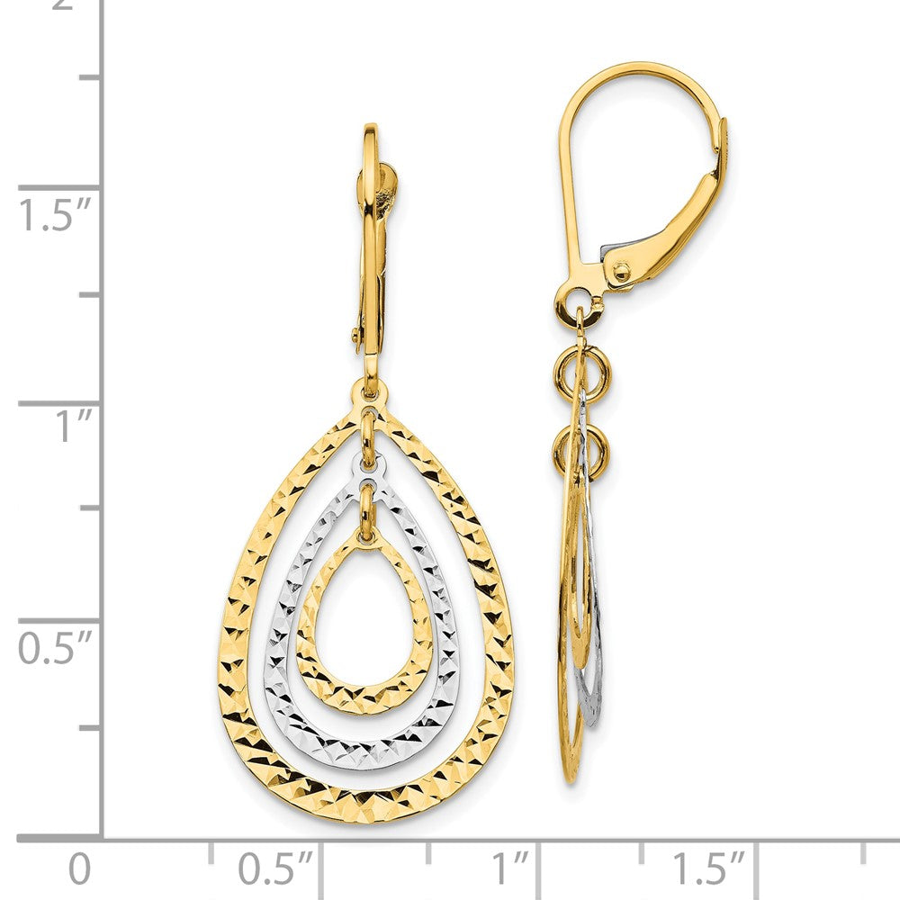 10K Two-Tone Diamond Cut Leverback Earrings