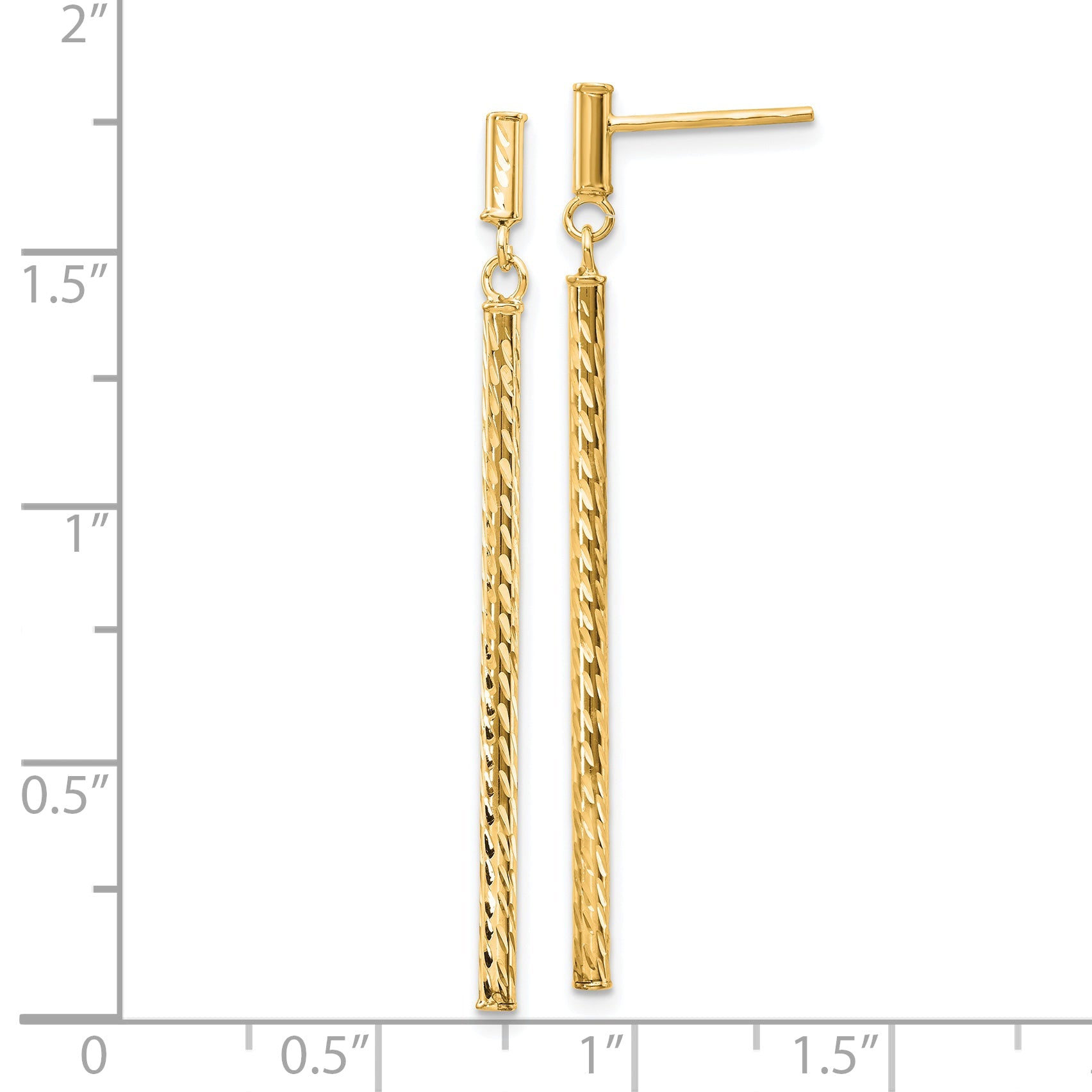 10K Yellow Gold Polished And Diamond-Cut Bar Dangle Post Earrings