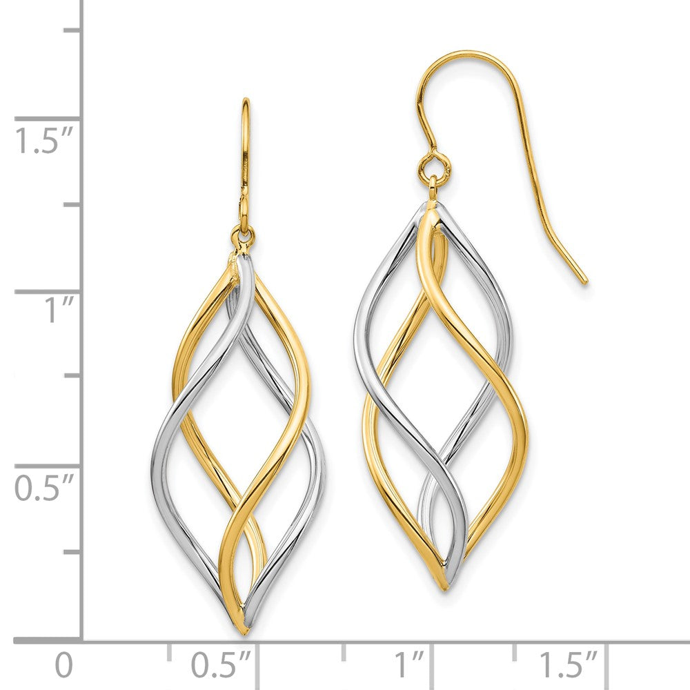 10K Two-Tone 10K Two-Tone Twisted Polished Dangle Shepherd Hook Earrings