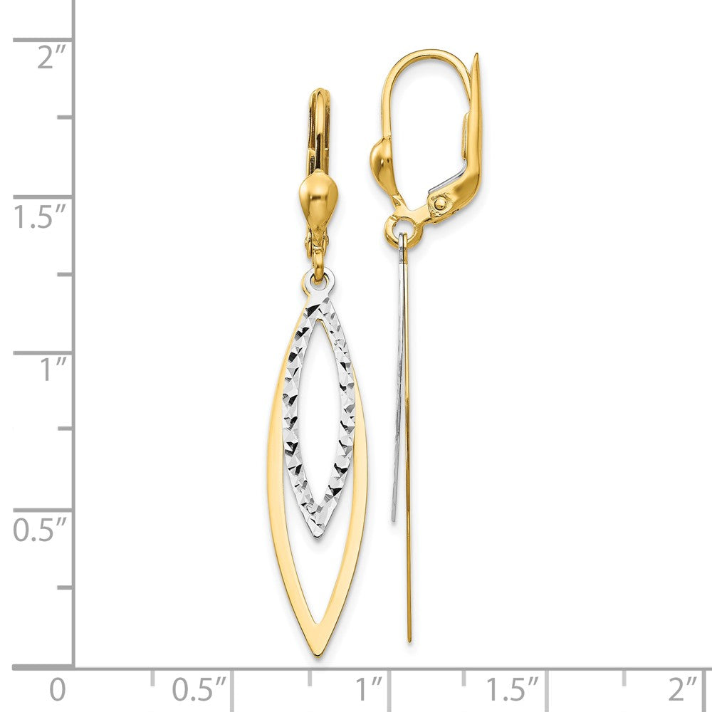 10K Two-Tone Diamond-Cut Leverback Earrings
