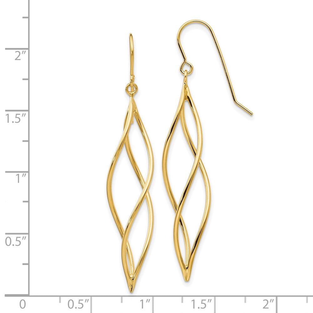 10K Yellow Gold Polished Long Twisted Dangle Earrings