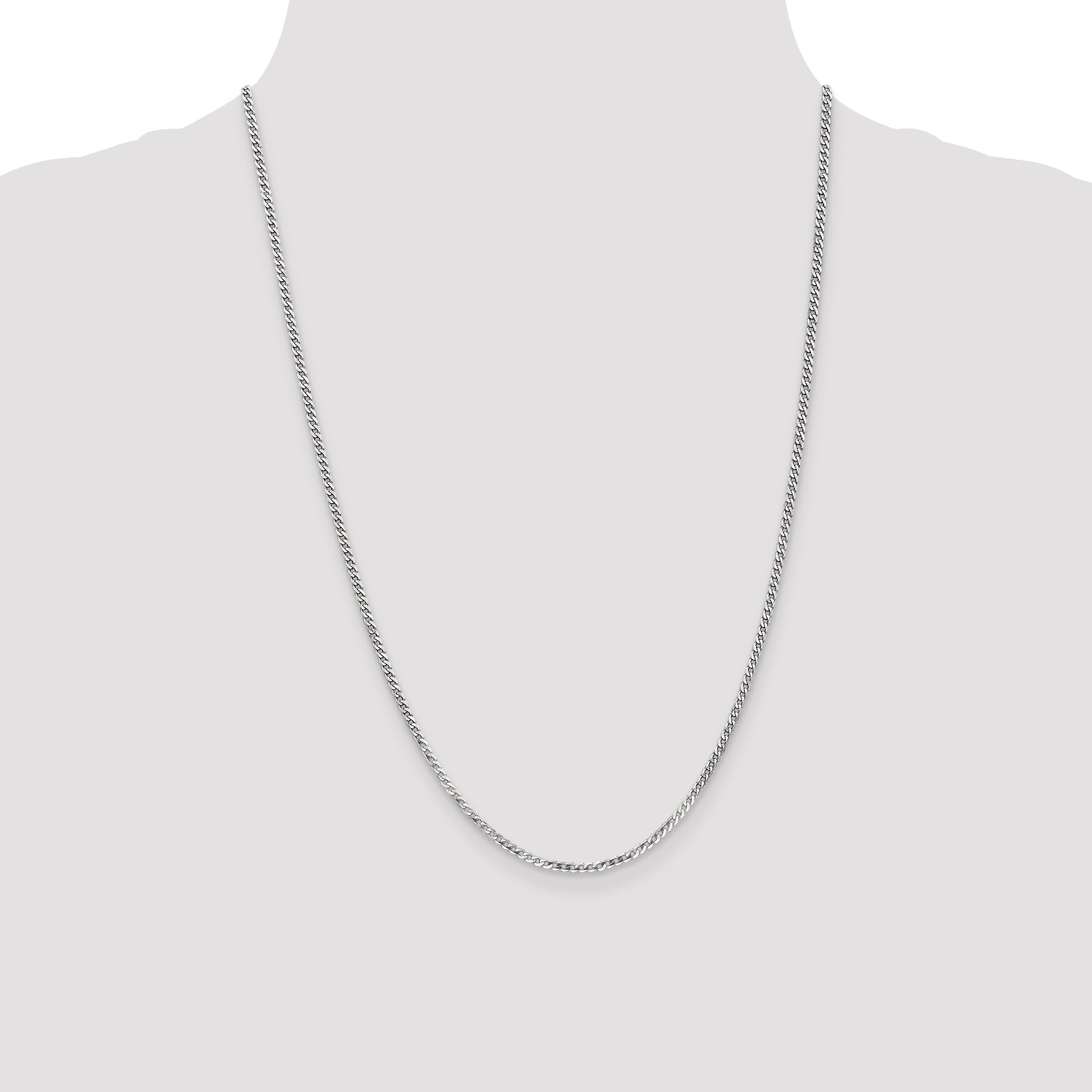 24 Inch 10K White Gold Wg 2.2mm Flat Beveled Curb Chain Necklace