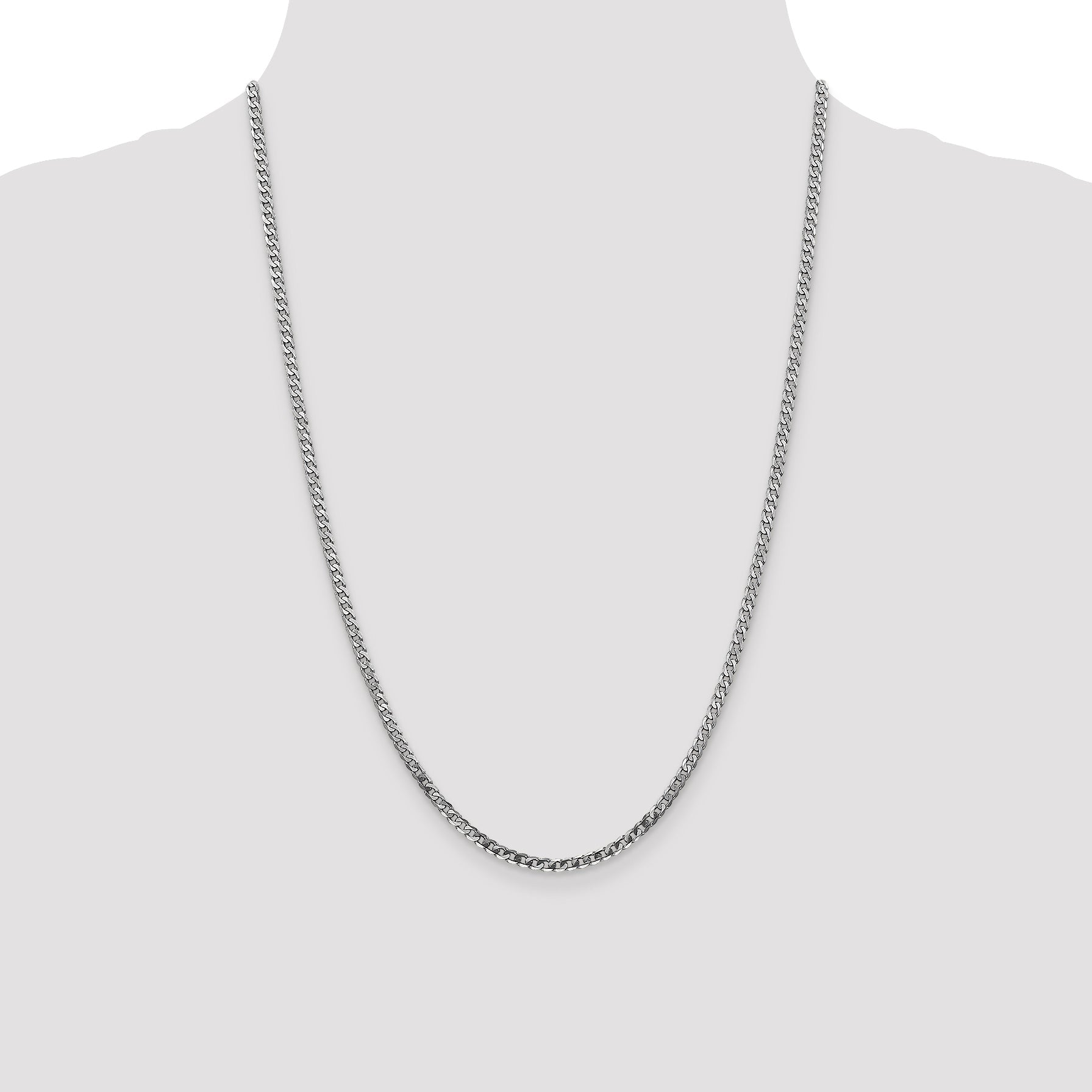 24 Inch 10K White Gold Wg 2.9mm Flat Beveled Curb Chain Necklace
