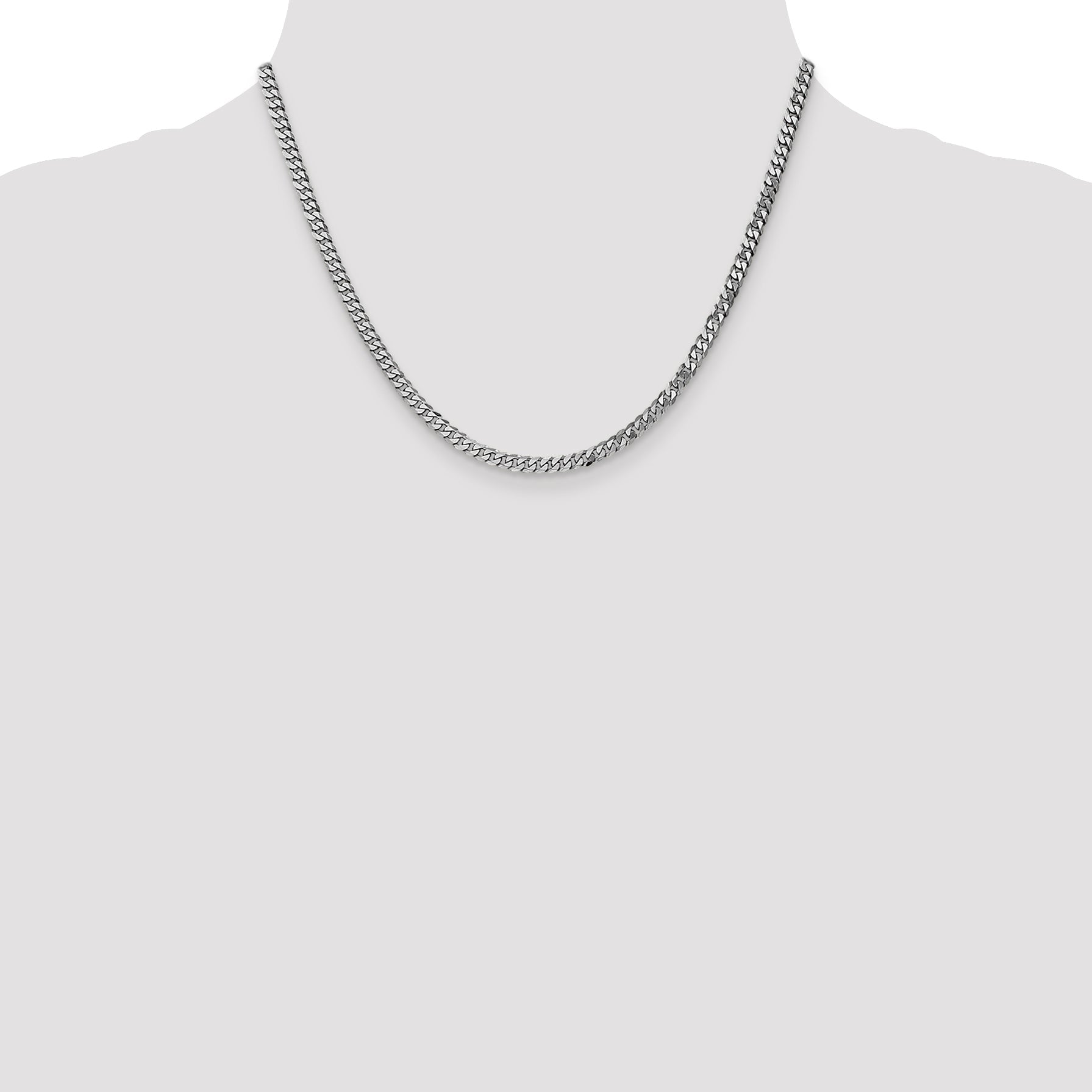 18 Inch 10K White Gold Wg 3.9mm Flat Beveled Curb Chain Necklace