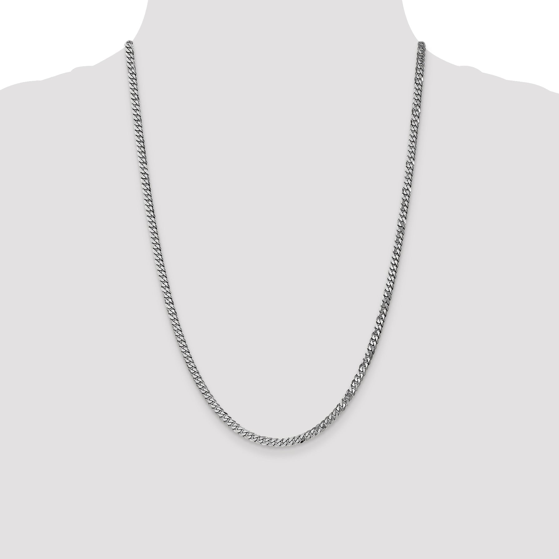 24 Inch 10K White Gold Wg 3.9mm Flat Beveled Curb Chain Necklace