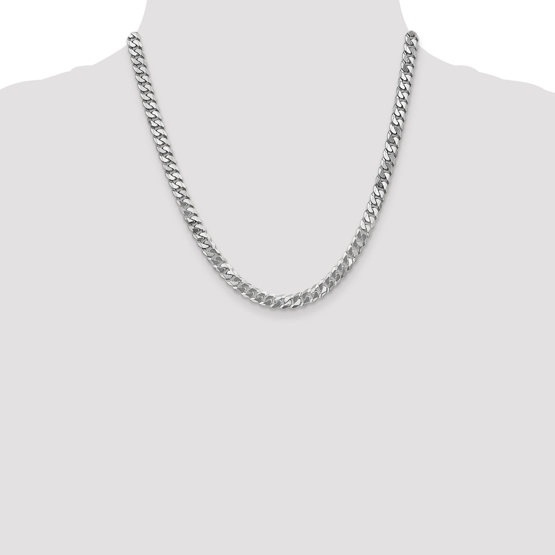 2 Inch 10K White Gold Wg 6.25mm Flat Beveled Curb Chain Necklace