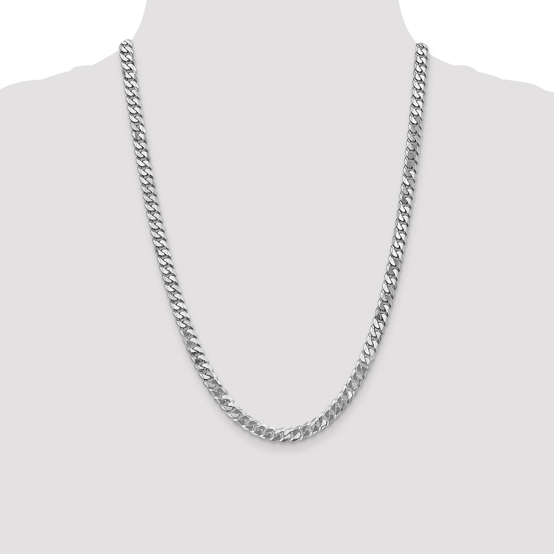 24 Inch 10K White Gold Wg 6.25mm Flat Beveled Curb Chain Necklace