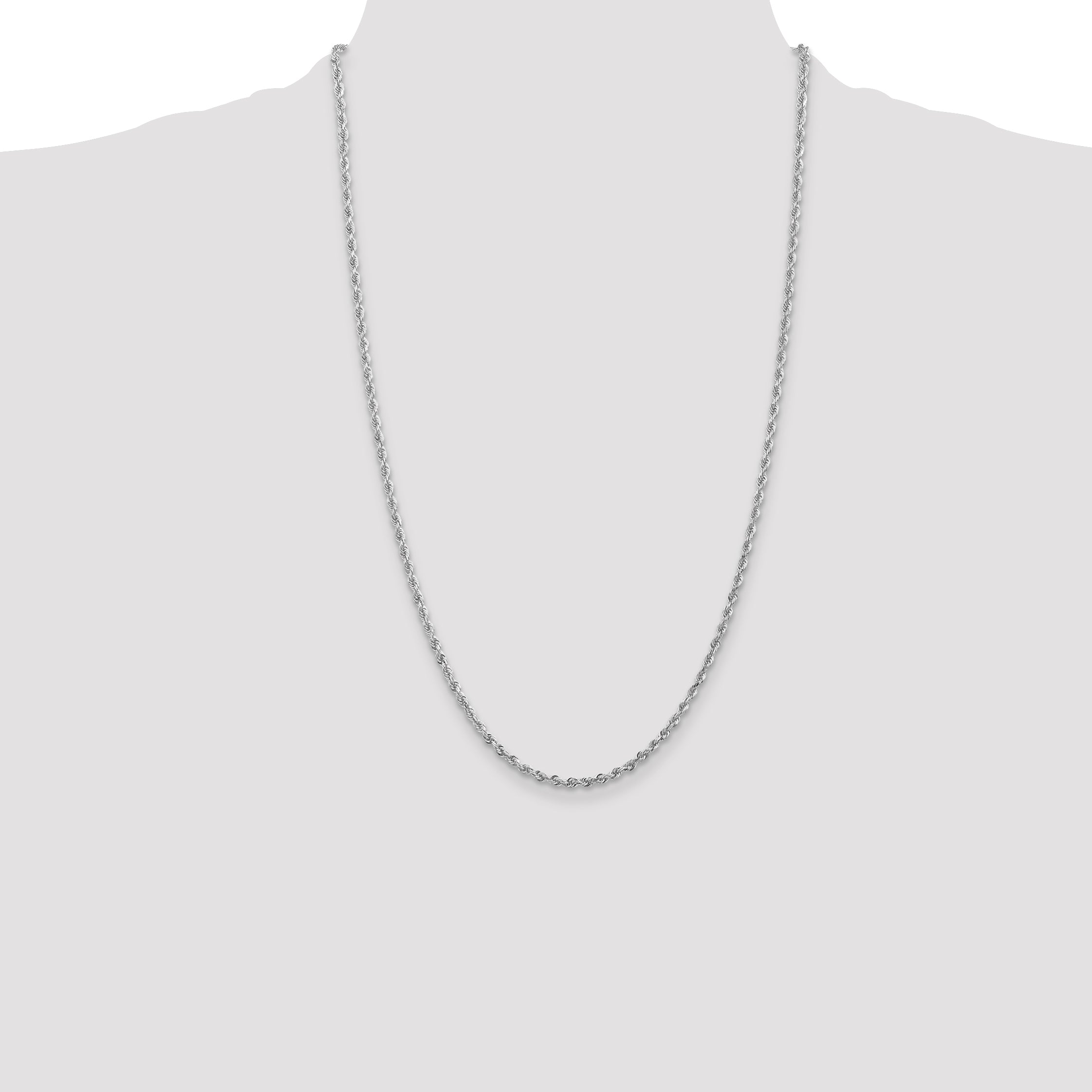 26 Inch 10K White Gold 2.75mm D/C Quadruple Rope Chain Necklace