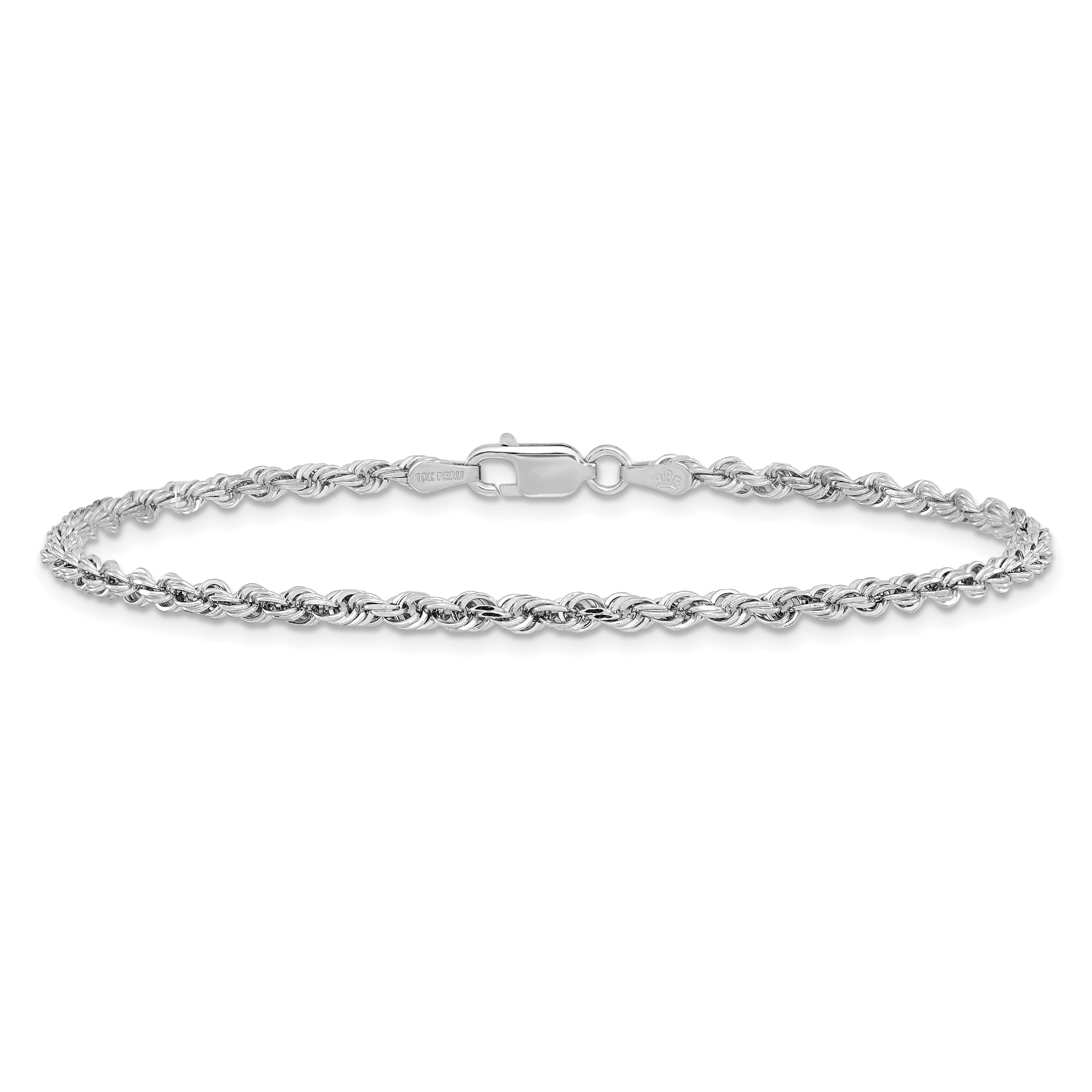 8 Inch 10K White Gold 2.75mm D/C Quadruple Rope Chain Bracelet