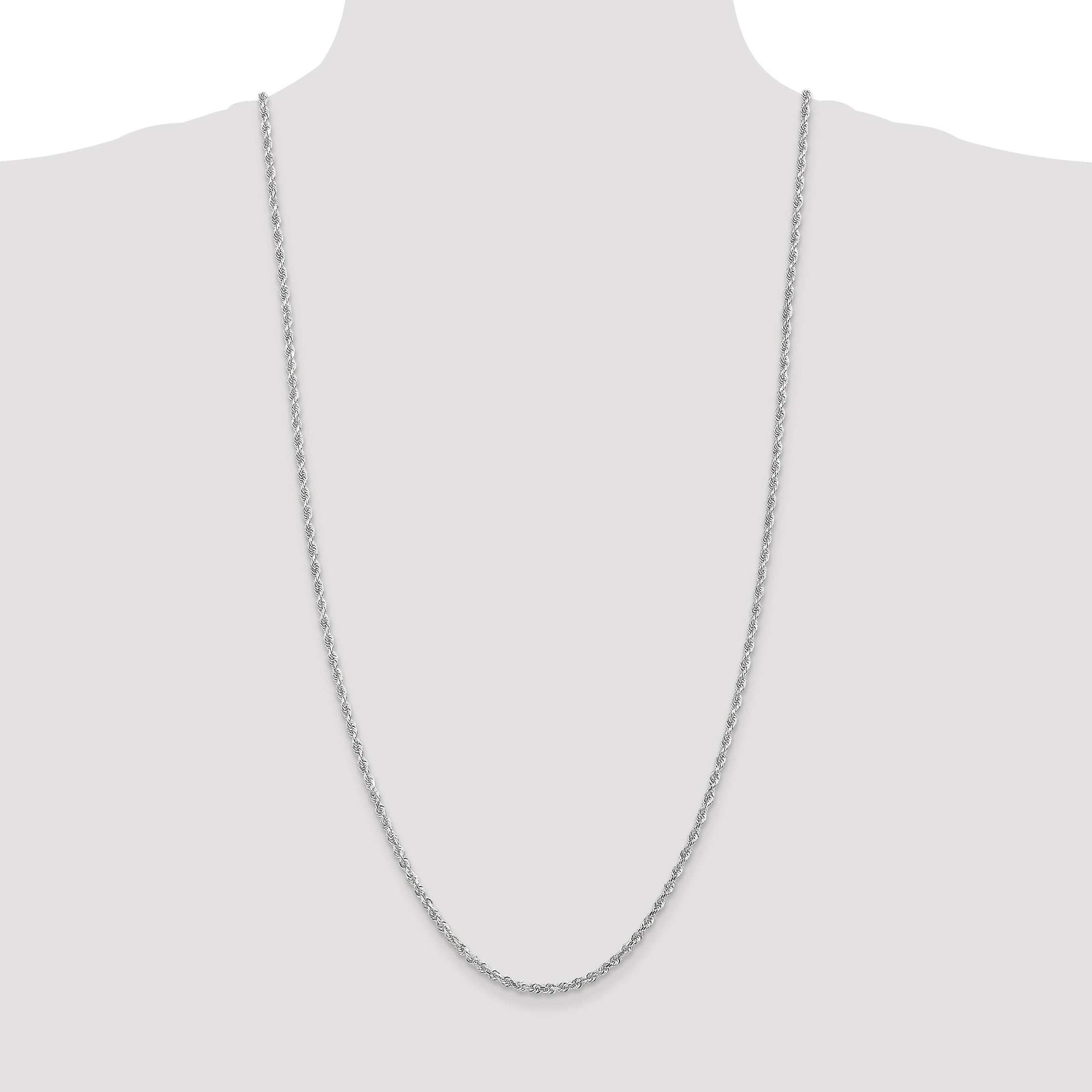 3 Inch 10K White Gold 3mm D/C Quadruple Rope Chain Necklace