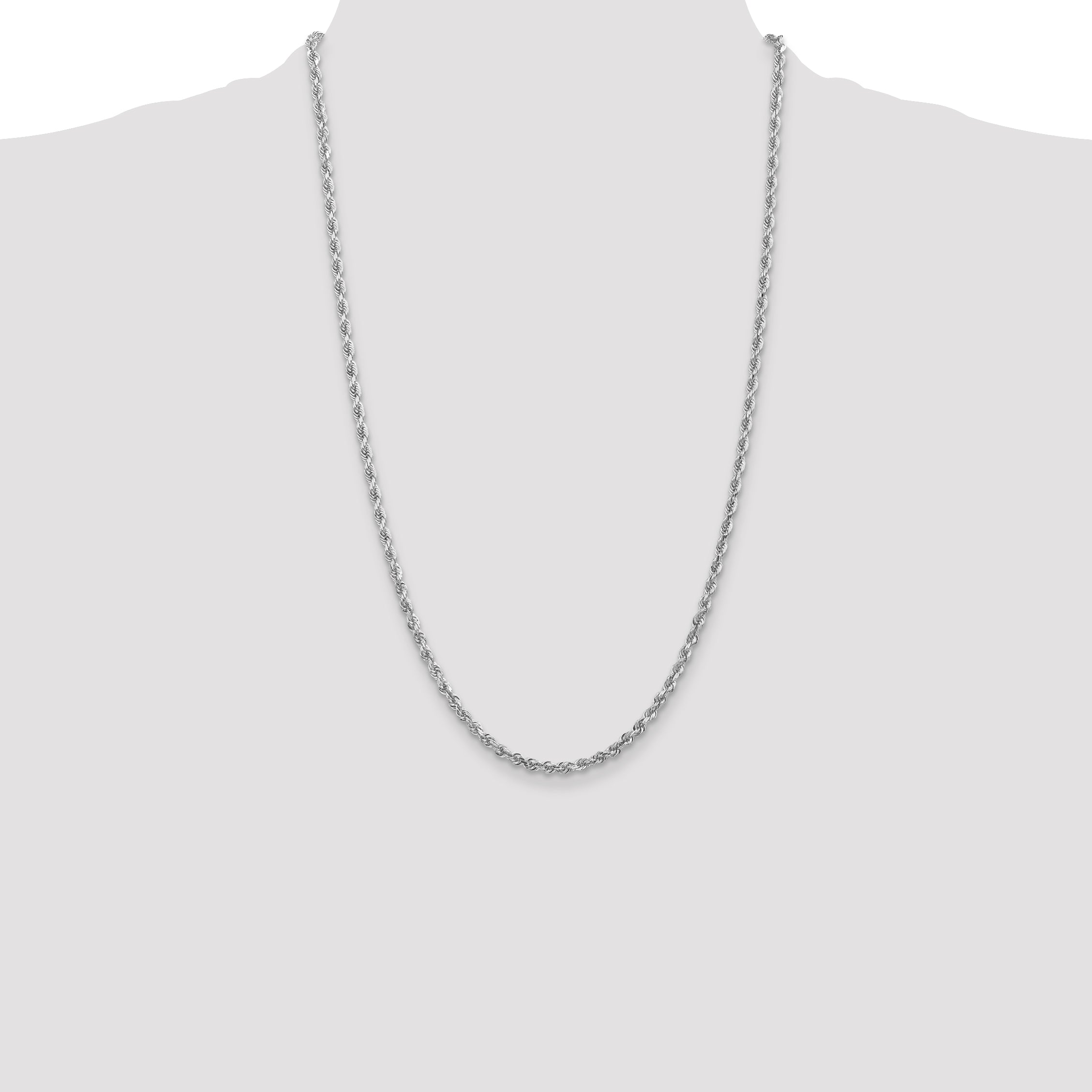 26 Inch 10K White Gold 3.35mm D/C Quadruple Rope Chain Necklace