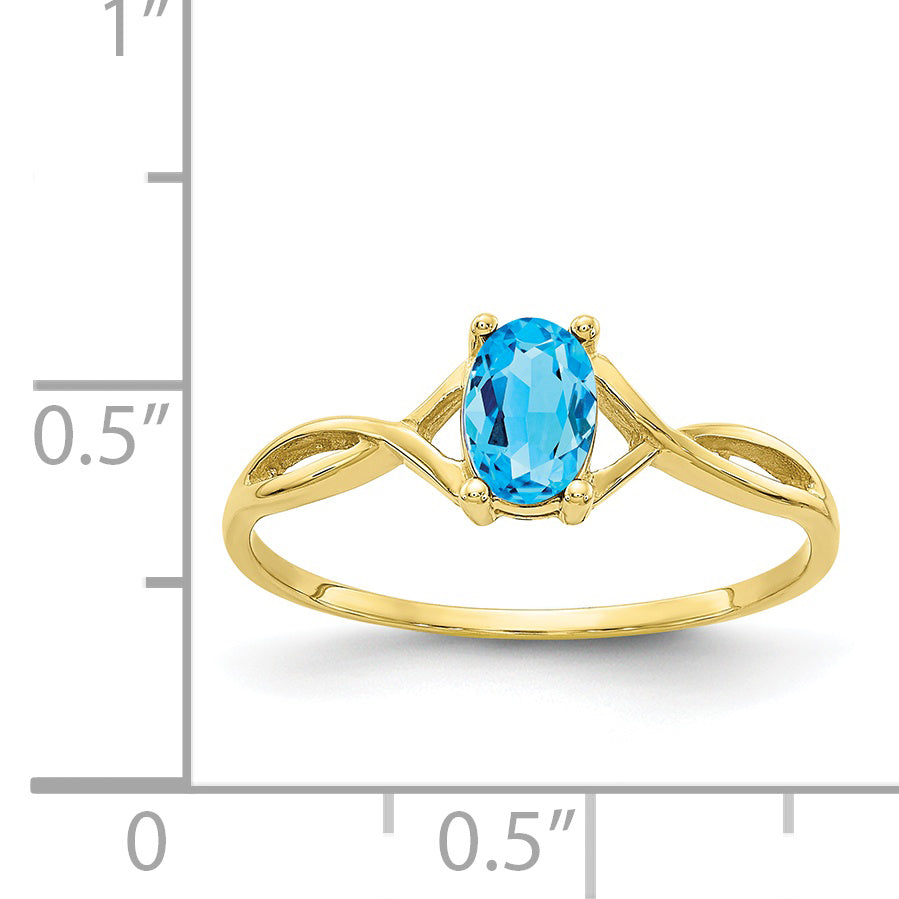 10K Yellow Gold Polished Genuine Blue Topaz Birthstone Ring