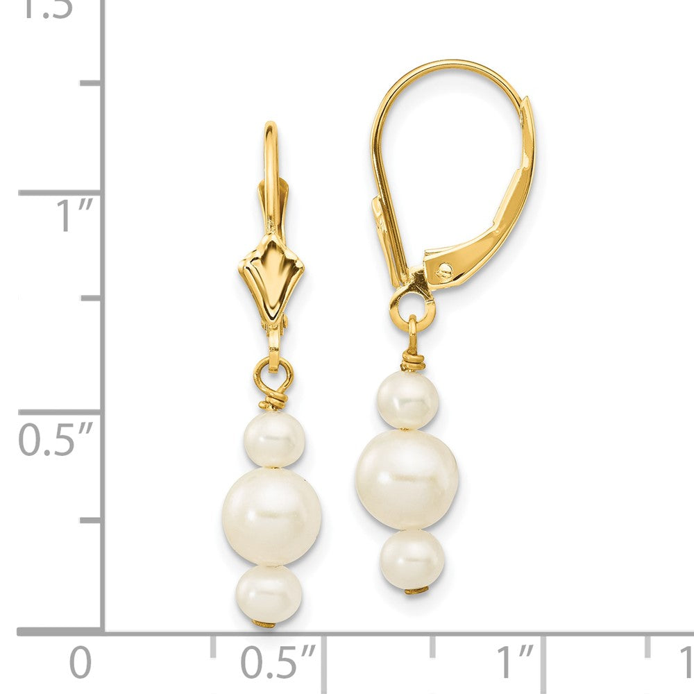 10K Yellow Gold 10K 3-3.5mm And 5-5.5mm White Semi-Round Freshwater Cultured Pearl Leverback Dangle Earrings