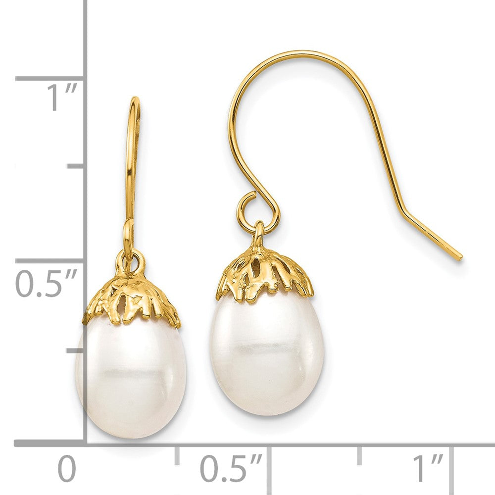 10K Yellow Gold 10K 7-8mm White Rice Freshwater Cultured Pearl Dangle Earrings