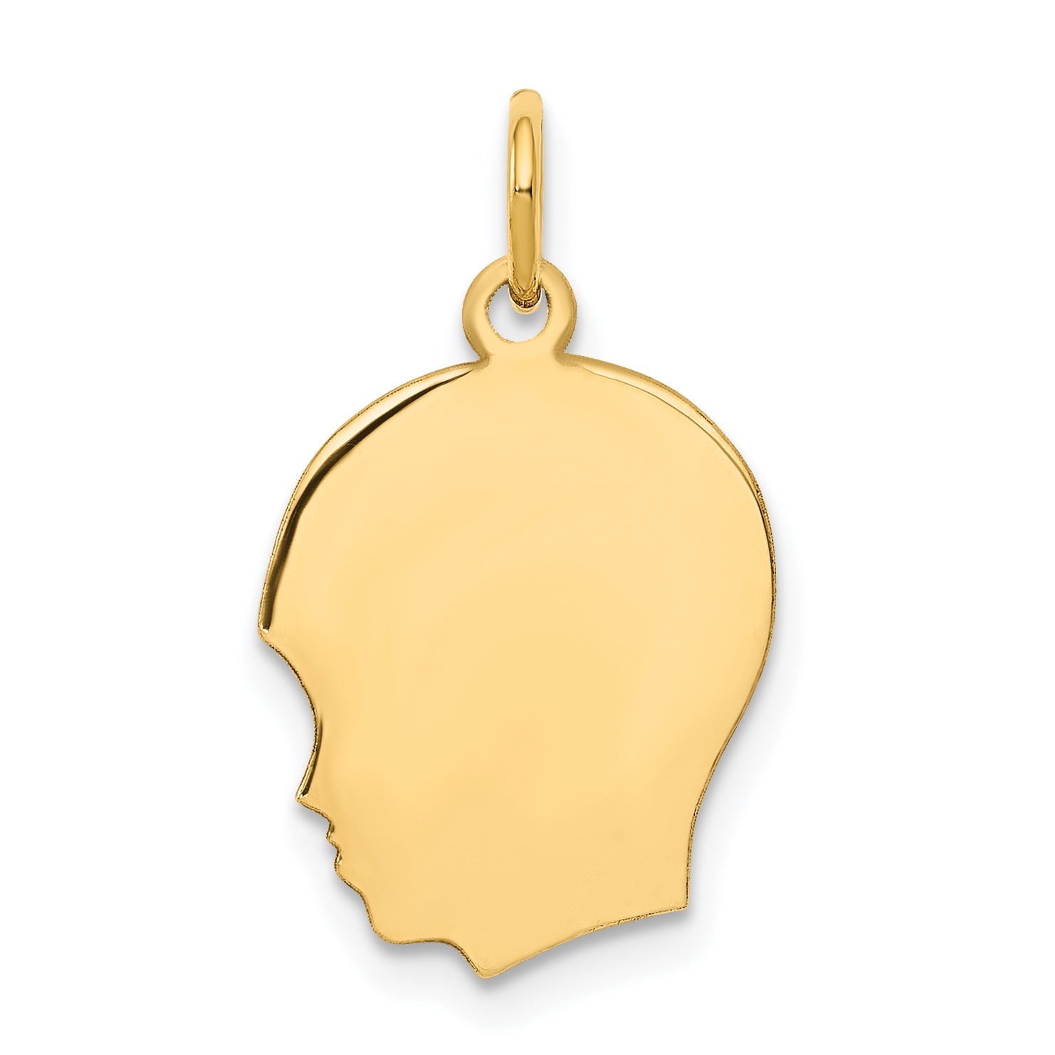 10k Yellow Gold 10K Plain Medium .018 Gauge Facing Right Engravable Boy Head Charm