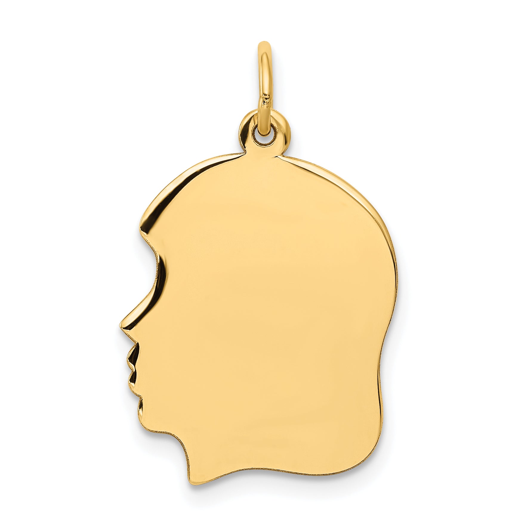 10k Yellow Gold 10K Plain Medium .013 Gauge Facing Right Engravable Girl Head Charm
