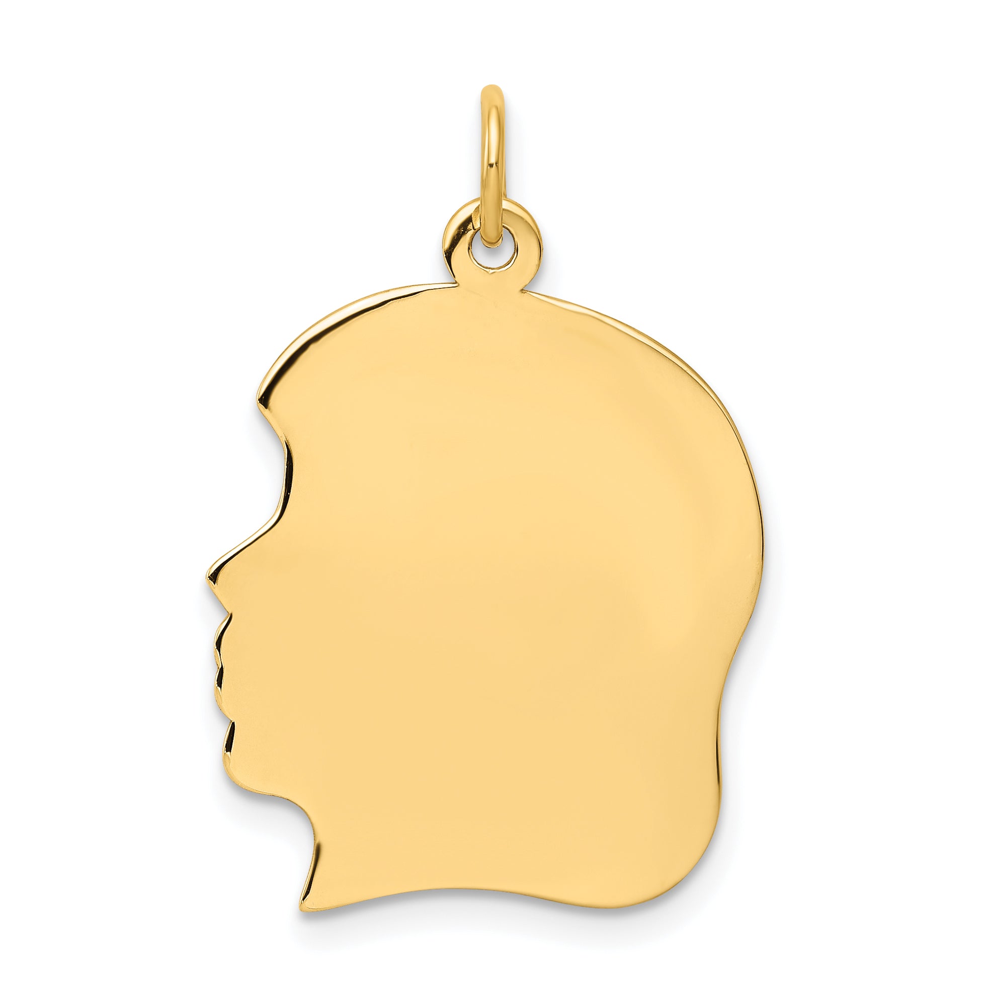10k Yellow Gold 10K Plain Large .018 Gauge Facing Right Engravable Girl Head Charm
