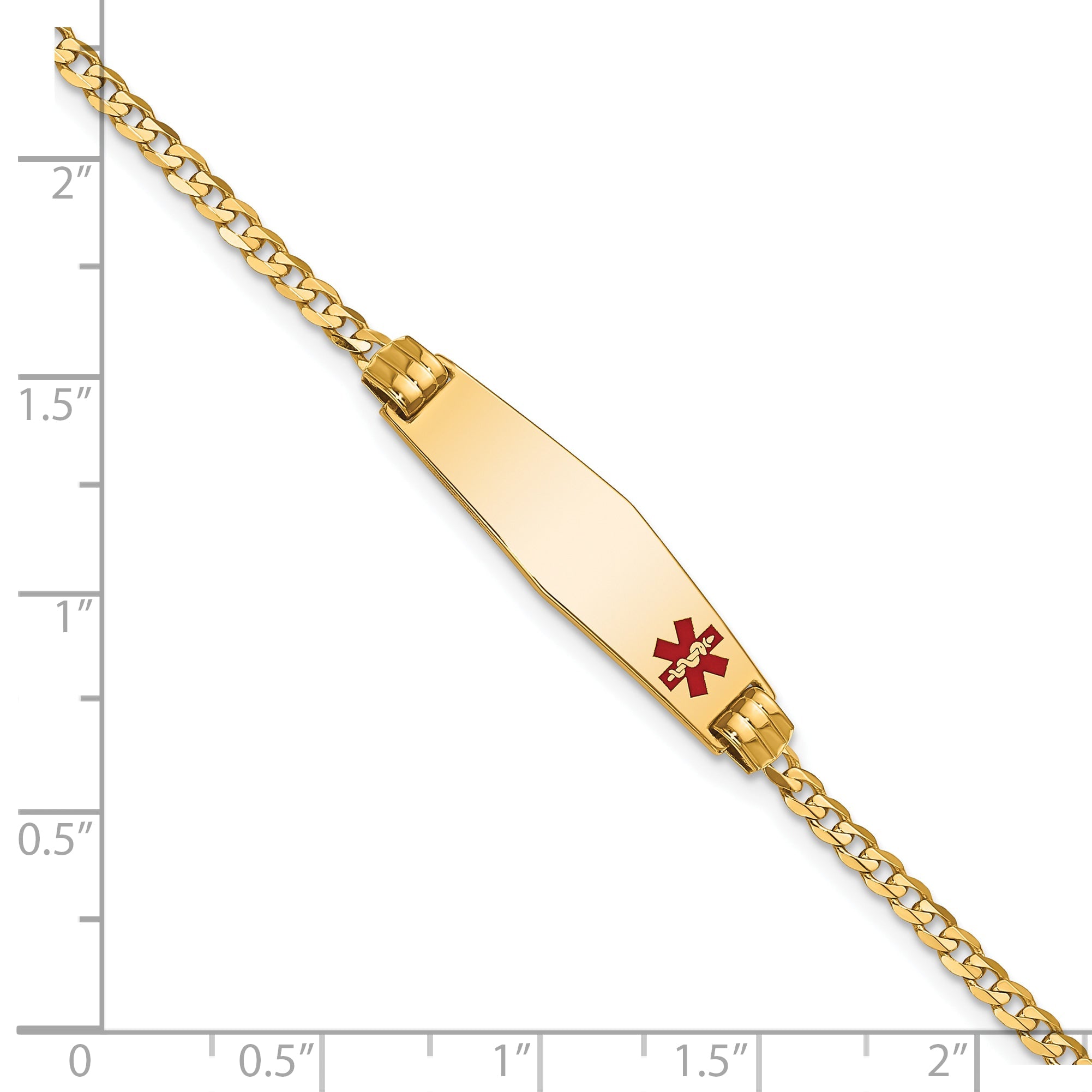10K Yellow Gold Medical Soft Diamond Shape Red Enamel Curb Link Id Bracelet