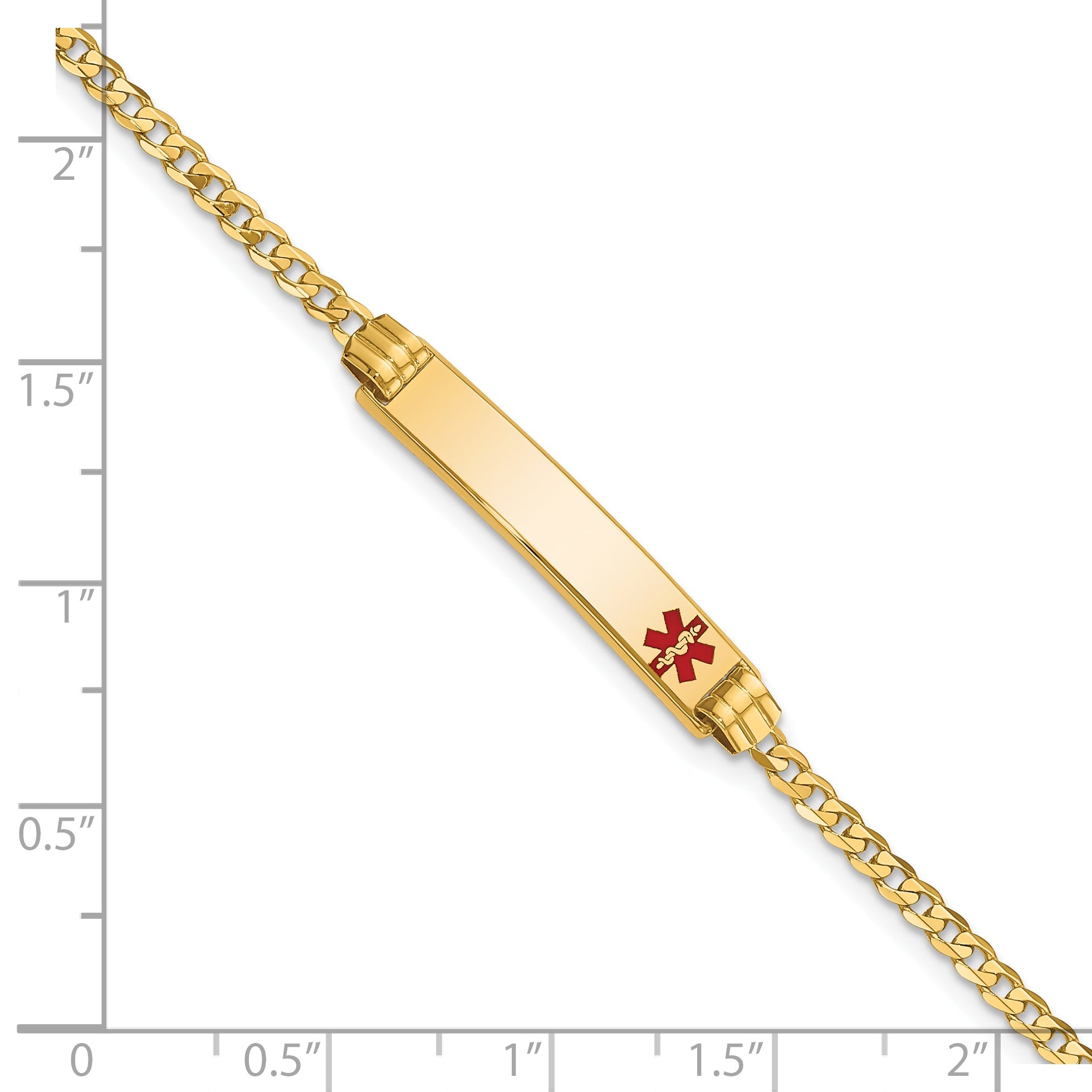 10K Yellow Gold Medical Red Enamel Curb Link Id Bracelet