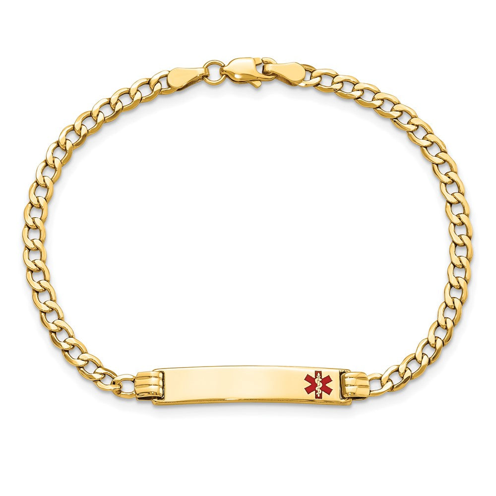 10K Yellow Gold Semi-Solid Medical Red Enamel Cuban Link Id Bracelet
