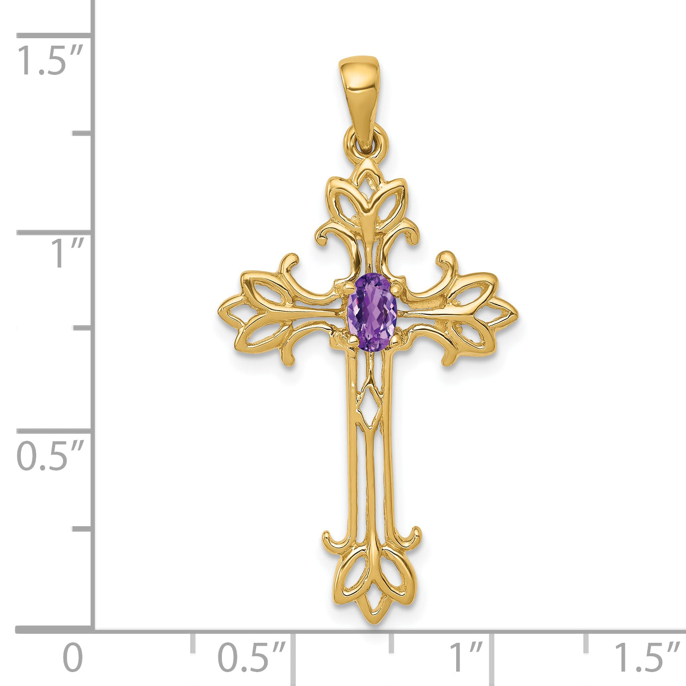 10K Yellow Gold 10K Polished Amethyst Cross Pendant
