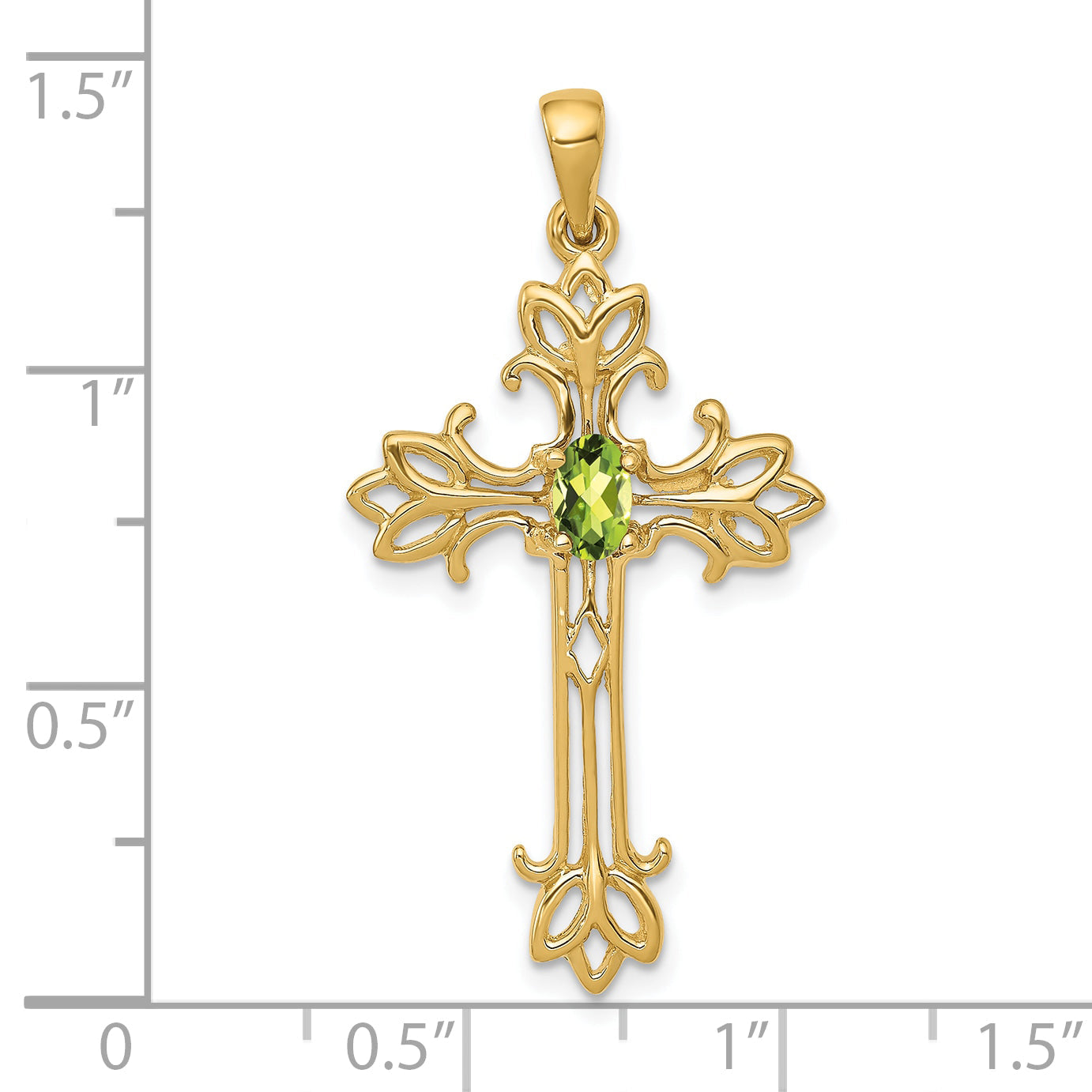 10K Yellow Gold 10K 5X3mm Oval Peridot Cross Pendant