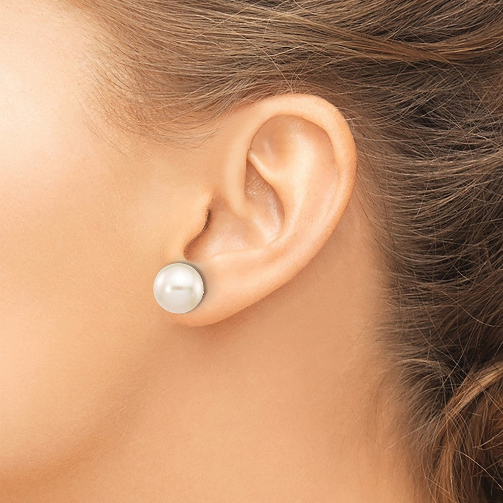 10K White Gold 10-11mm Round Freshwater Cultured Pearl Stud Post Earrings