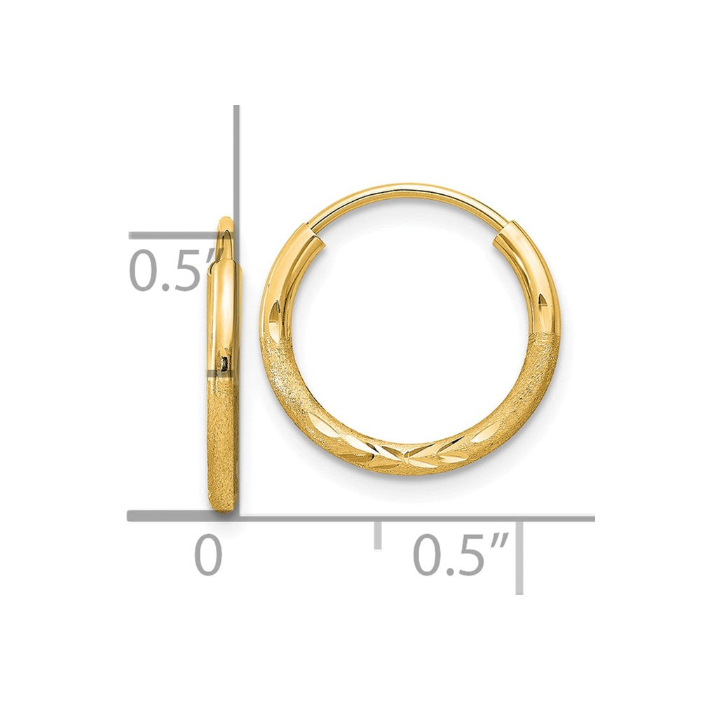 10K Yellow Gold 1.5mm Satin Diamond-Cut Endless Hoop Earrings