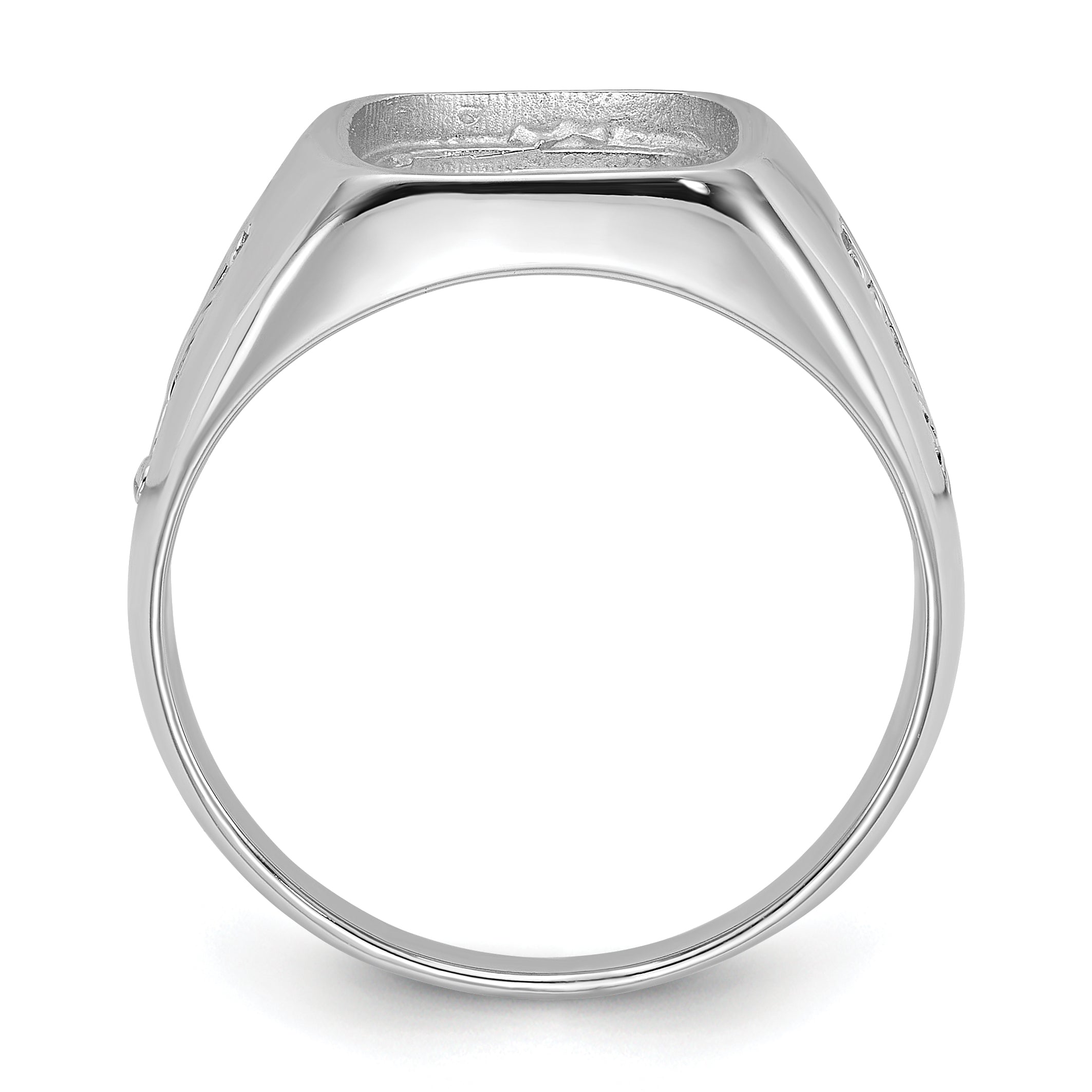 10K White Gold Men'S Polished And Grooved Masonic Ring Mounting
