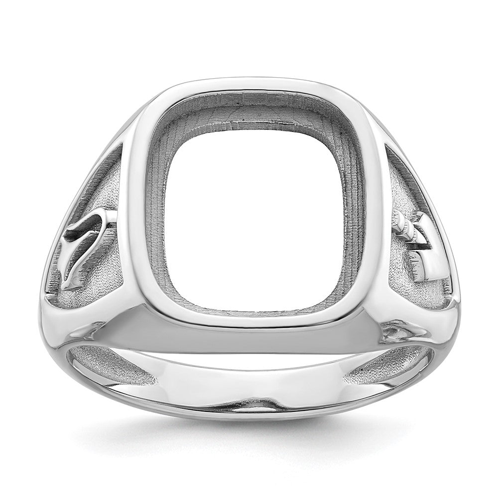 10K White Gold Men'S Polished And Textured Masonic Ring Mounting