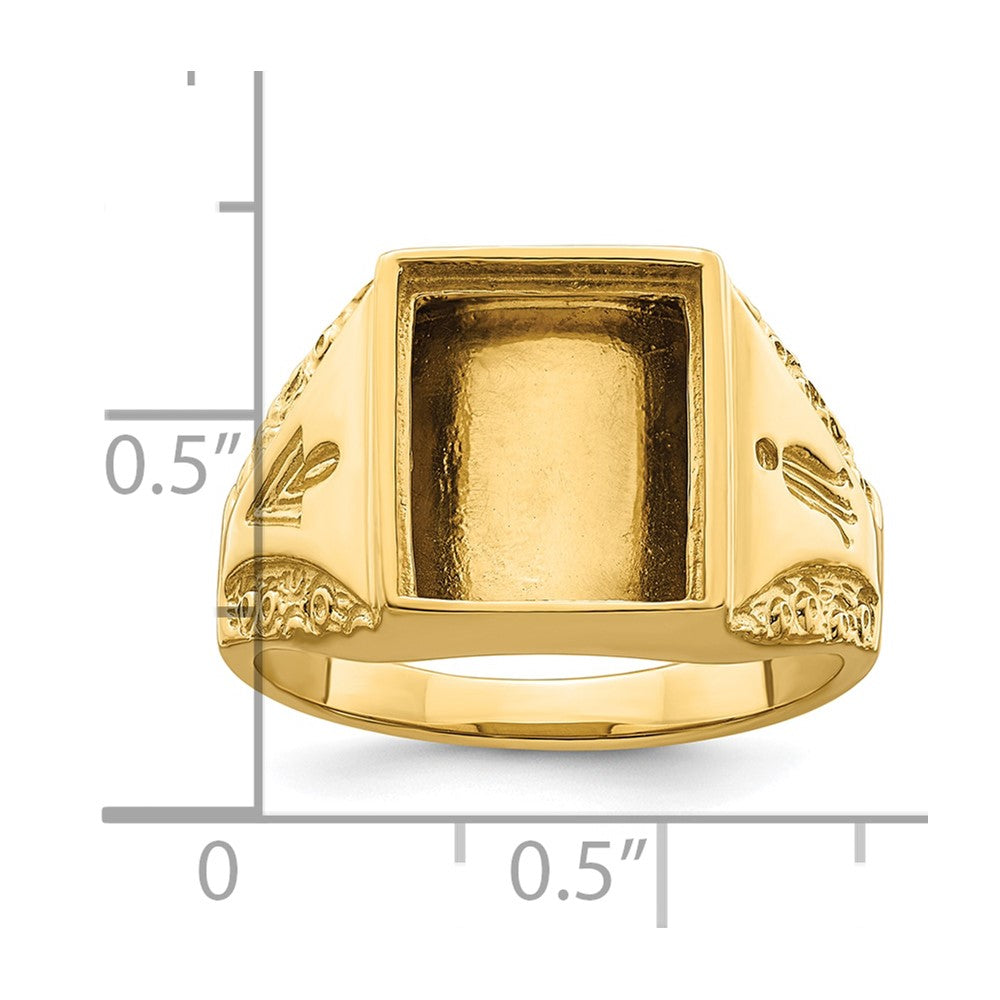 10K Yellow Gold Men'S Polished And Textured Masonic Ring Mounting