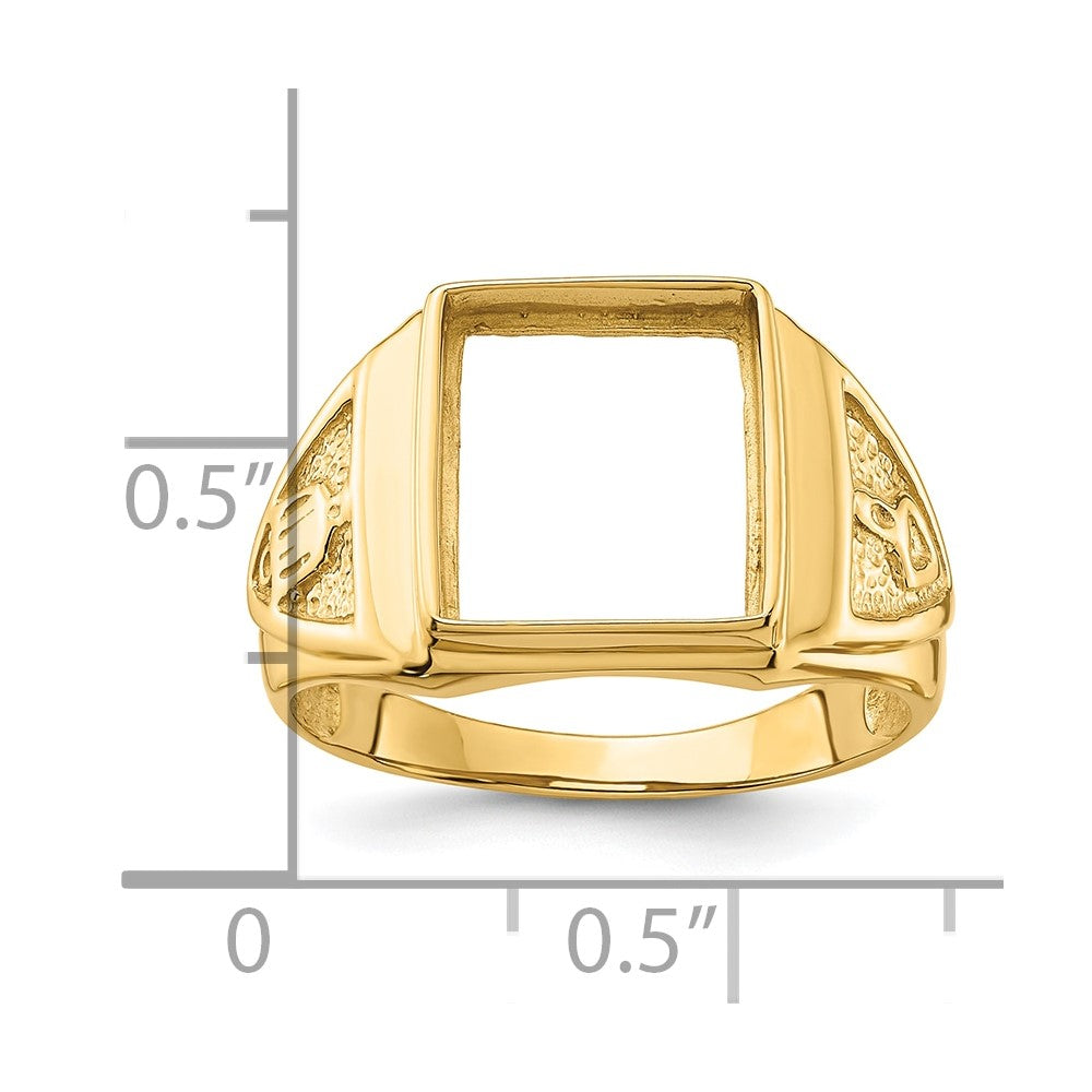 10K Yellow Gold Men'S Polished And Textured Masonic Ring Mounting