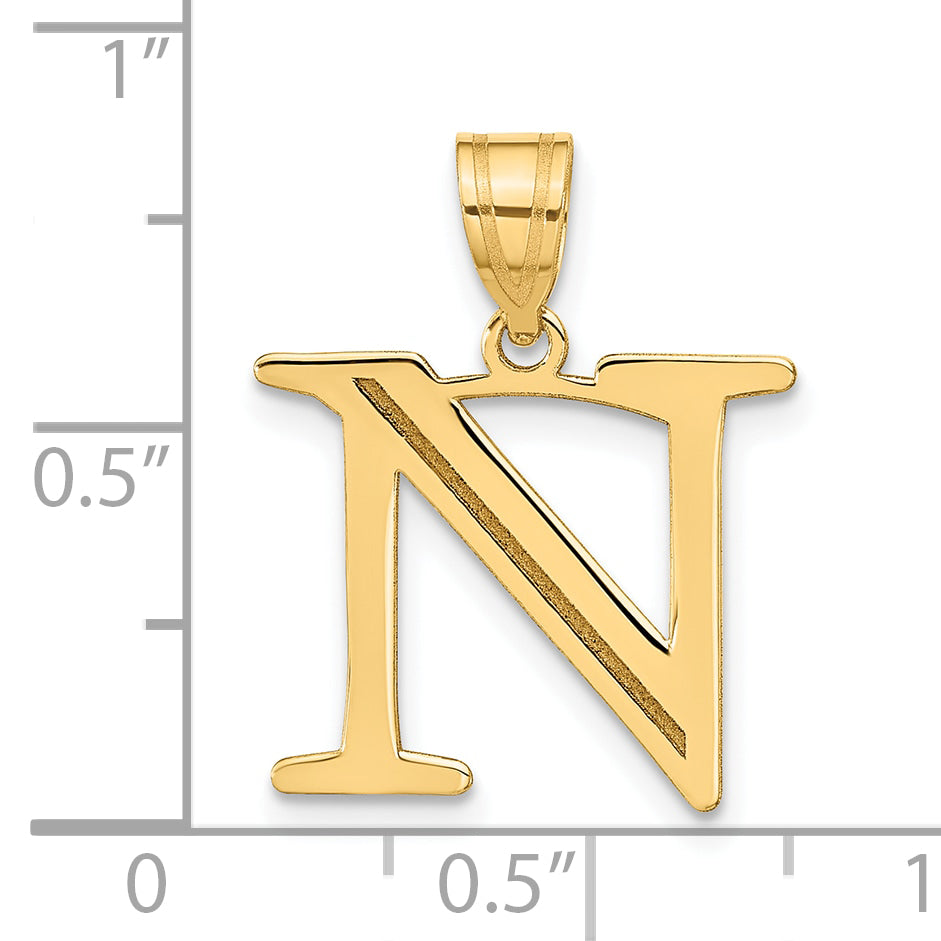 10K Yellow Gold 10K Polished Etched Letter N Initial Pendant