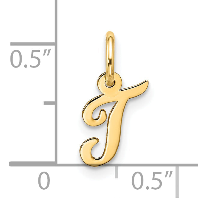 10K Yellow Gold Small Script Initial T Charm