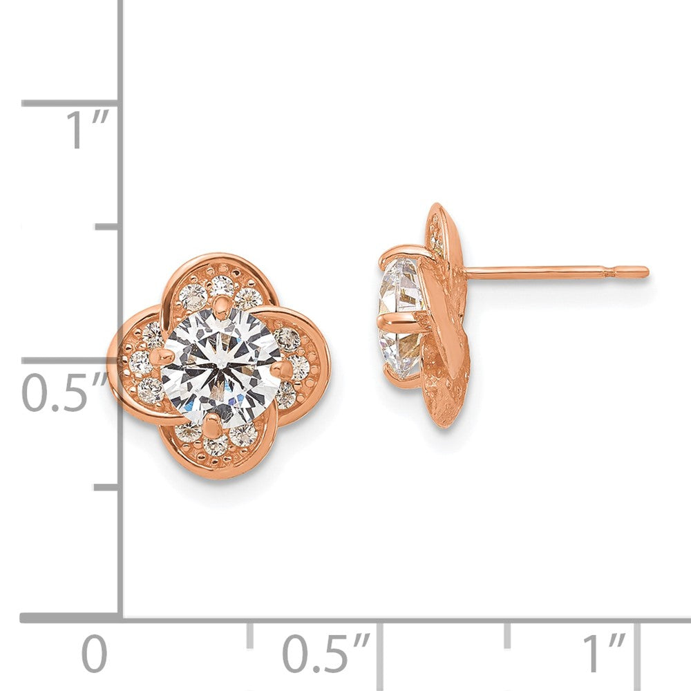 10K Rose Gold Tiara Collection Polished Cz Post Earrings