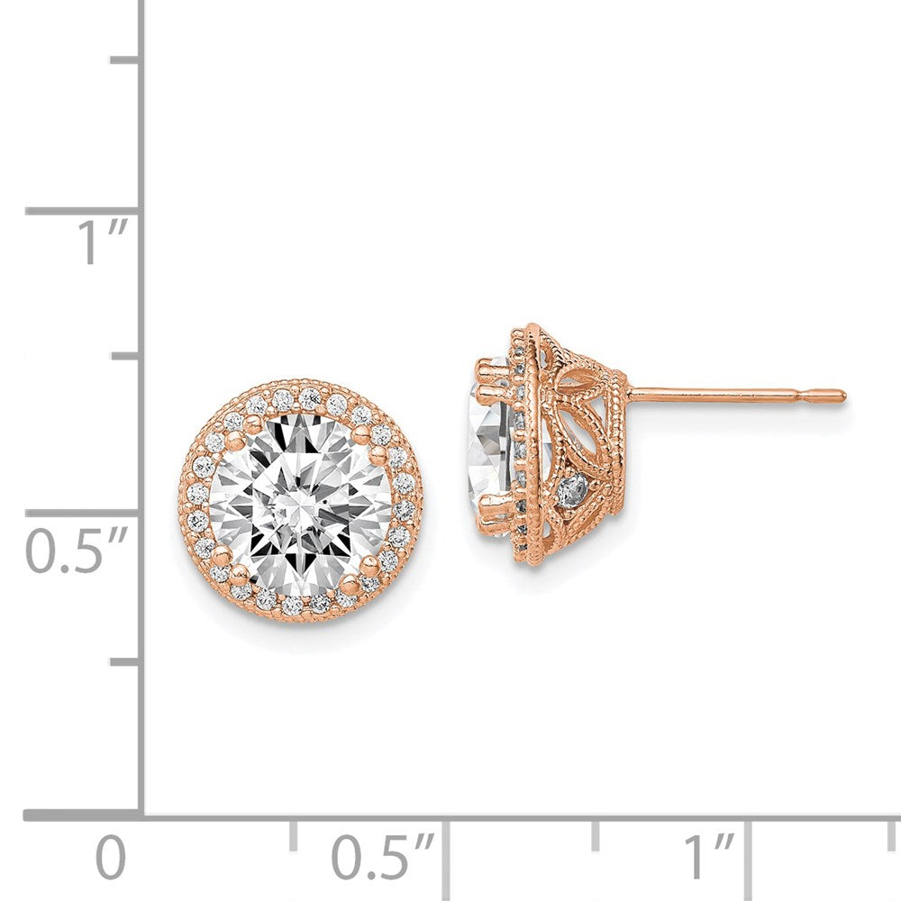 10K Rose Gold Tiara Collection Polished Cz Post Earrings