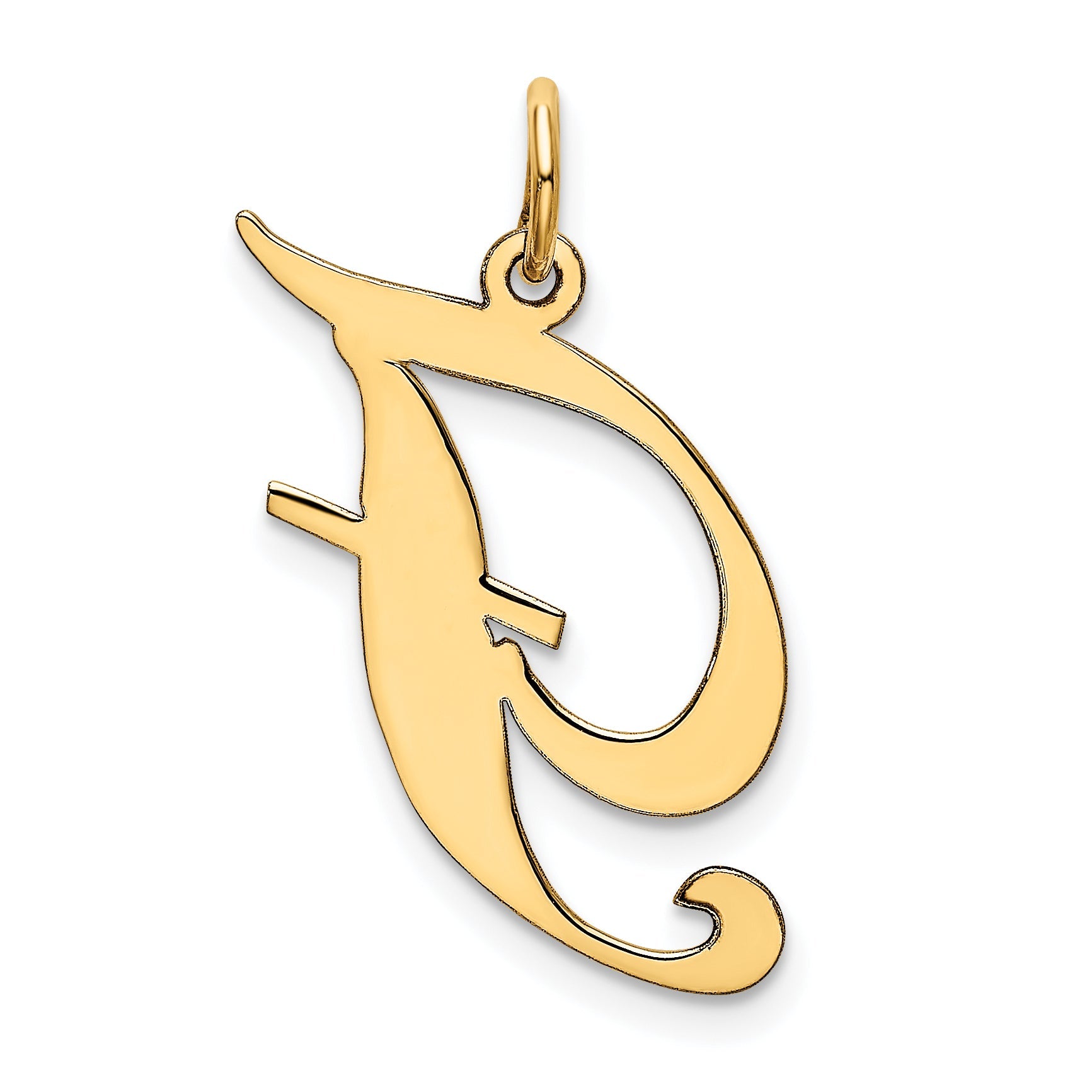 10K Yellow Gold Large Fancy Script Letter F Initial Charm