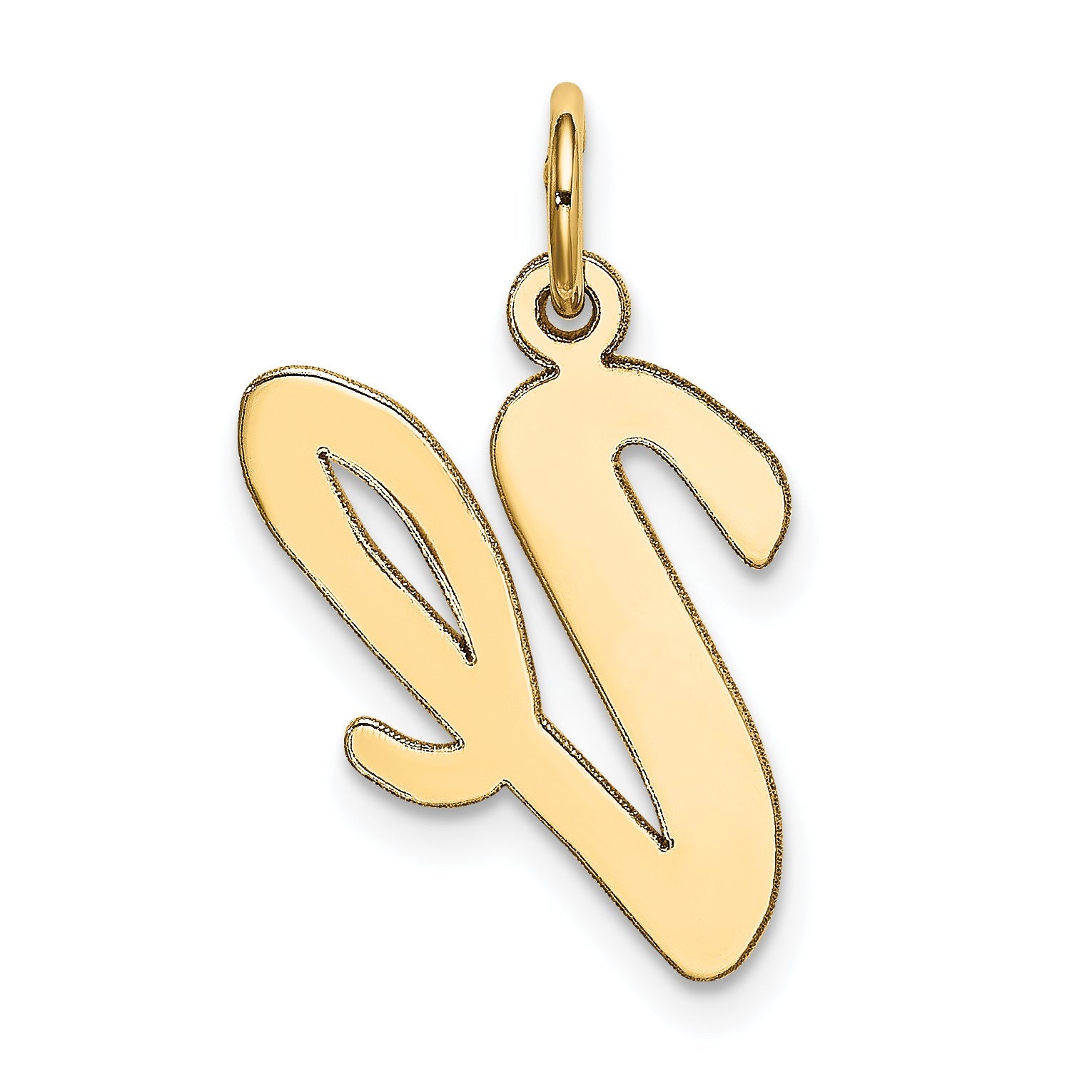 10K Yellow Gold Large Script Letter V Initial Charm