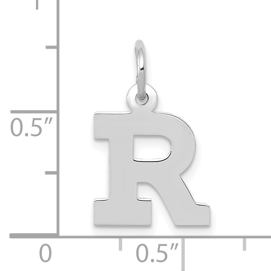 10K White Gold Small Block Initial R Charm